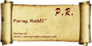 Paray Radó névjegykártya